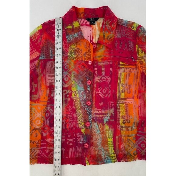 Toni Morgan Sheer Button Front Art To Wear Lightweight Top Size Medium - Picture 8 of 10